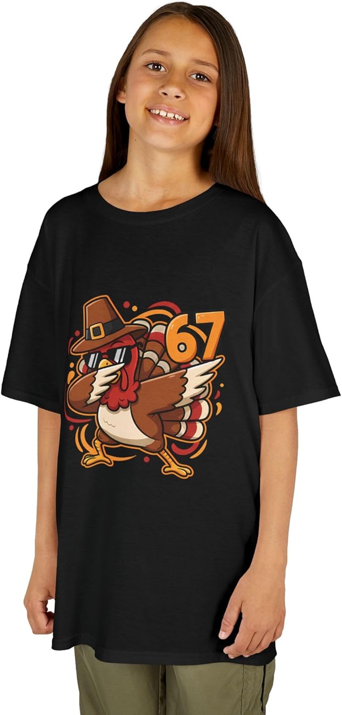 Dabbing Turkey 67 Funny Thanksgiving Pilgrim Kids Boys Girls Cool Swag Retro Fall Football Feast