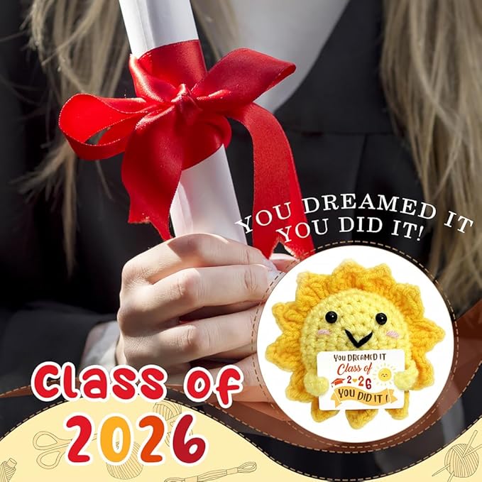 Class of 2026 Graduation Gifts Positive Crochet Sun Doll, Emotional Support Crochet Dolls - Graduation Gifts, College and Masters Graduates Congratulations Present
