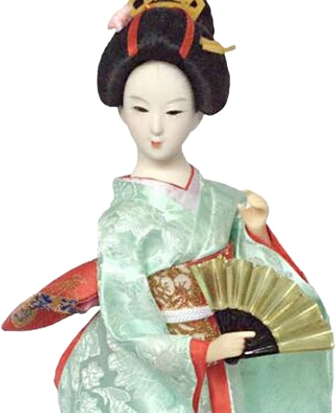 12inch Japanese Geisha Ethnic Japanese Geisha Dolls Oriental Ancient Kabuki Girl Statue Kimono Dolls for Tabletop Home Decor, Light Green