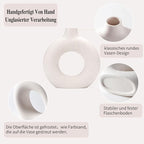 CEMABT White Donut Vase Hollow Ceramic Vase for Flowers Handmade Minimalist Boho ins Style Modern Home Decor for Wedding Dinner Table Party Living Room Office Bedroom(M)