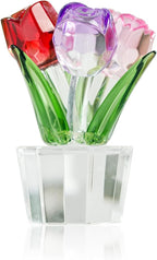 Crystal Colorful Rose Bouquet Figurines Glass Red Pink Purple Flowers Gift for Women Wedding Party Collectible Figurines