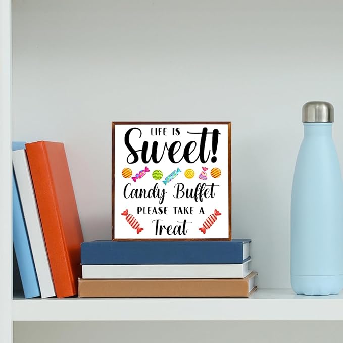 Candy Buffet Wooden Box Sign, Candy Bar Sign, Life is Sweet Candy Buffet Please Take a Treat, Wooden Box Decor for Wedding Parties, Receptions, Coffee Shops, Hotels, Parties, Bars.