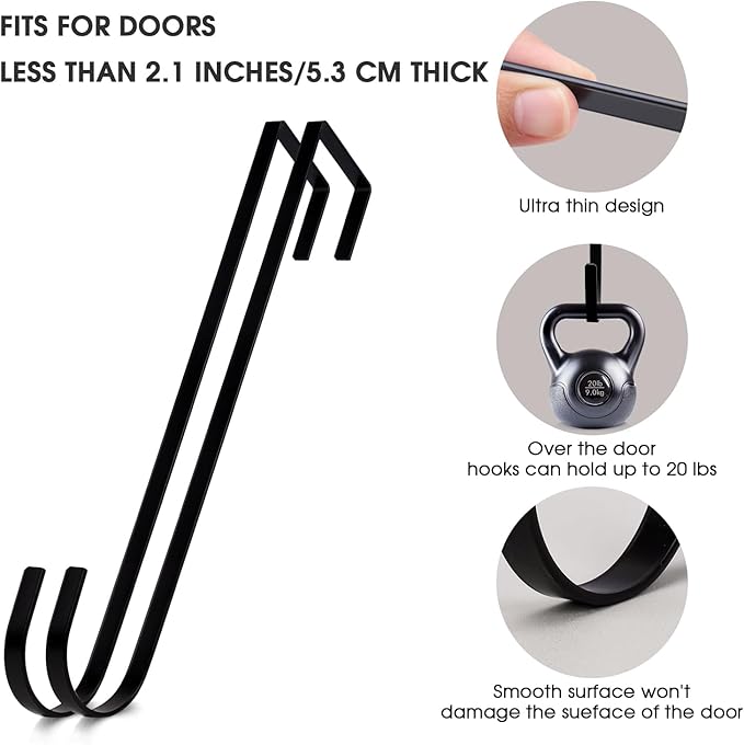 12 in Wreath Hanger Black Wreath Hangers for Front Door 2 Pack Wreaths Hangers Hook Over The Door Hook Christmas Wreaths Holder Halloween Easter Home Wreaths Hanging Hooks Decoration
