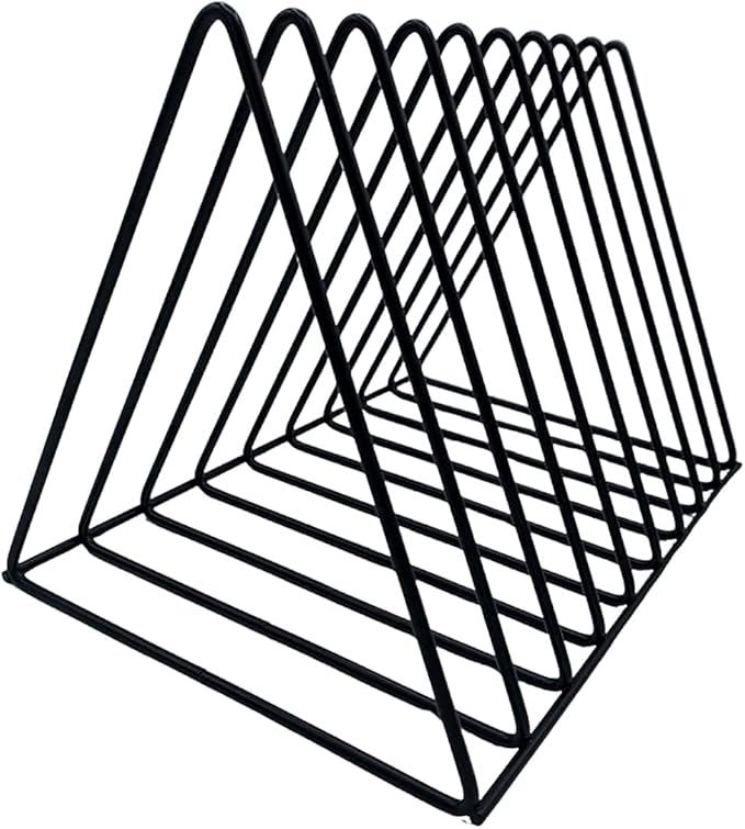 Vinyl Record Storage Holder Stand - Premium Triangle Metal Wire Magazine Rack and Book Holder holds up to 33 Lp Album Records, Functional and Contemporary Vinyl Record Rack Organizer (Black)
