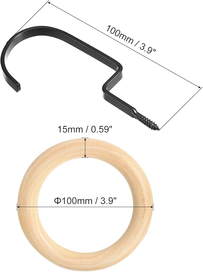 uxcell 4 Inch Scarf Ring Hanger, Scarf Organizer Holder Wooden Circles Rings Hanging Hook for Belt Tie Scarf, 10cm Length Hook (Black)