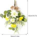 FQQWEE 2 Pcs Artificial Flowers Teardrop Swag 19.7 Inch Spring Summer Floral Swag Wreath with Eucalyptus Leaves and Mix Flowers Decorative Teardrop Wreaths for Front Door Wall Wedding Home Decor