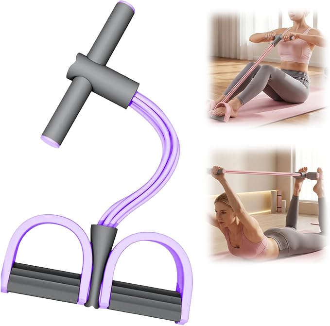 Pedal Resistance Bands with Handles, 2026 Upgrade Multifunction Tension Rope, 6-Tube Elastic Yoga Pedal Puller Resistance Band, Natural Rubber Foot Pedal Bands for Abdomen, Waist, Arm, Leg (Purple)