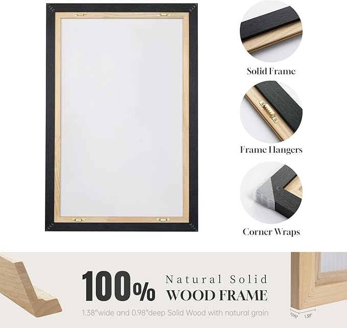 Large Framed Black and White Abstract Wall Art, 3 Piece Modern Canvas Prints Paintings Artwork for Walls, Minimalist Black Beige Gold Pictures for LIving Room Bedroom Office Wall Decor Total 30x60 In