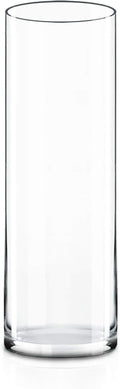 CYS Excel Clear Glass Cylinder Flower Vase, 14" Height x 4" Diameter, Elegant Hand-Blown Glass Wedding Floral Centerpiece Versatile Hurricane Candle Holder