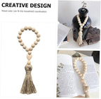 Rope Tassel Beads Wooden Pendant Hanging Ornament for Home Wall Door Decor Boho Style Beaded String Accent