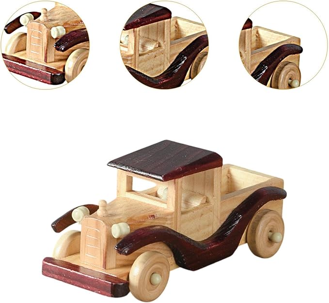 Vintage Car Model,Collectible Vehicle Figurine Gift Toy Novelty Handcrafted Miniature Automobile Wooden Ornament for Friend, Style A