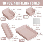 Plastic Drawer Organizers, 18 PCS Bathroom Drawer Organizer Bins, Desk and Vanity Organizer Plastic Tray, Makeup organizer and storage for Bedroom, Kitchen Gadgets Utensils and Office (Pink)