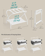 SONGMICS Luggage Racks, Set of 2, Suitcase Stand with Fabric Storage Shelf, for Guest Room, Bedroom, Hotel, Foldable, Holds up to 110 lb, 27.2 x 15 x 20.5 Inches, Cloud White RLR002W02