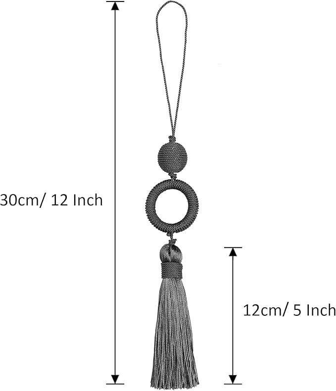 2 Pack Tassel 12 Inch Key Tassel with 4 Inch Cord Loop, Handmade Tassel with Wooden Ring, DIY Accessories for Home Decoration (Charcoal)