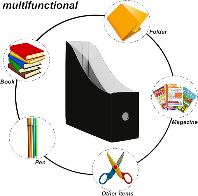 Limitliho 6 Pack Cardboard Magazine Holder for Desk, Book Bins for Classroom Library,Office,Home, 10.6" H x 10.2" L x 3.5" W in Magazine File Holder(Black)