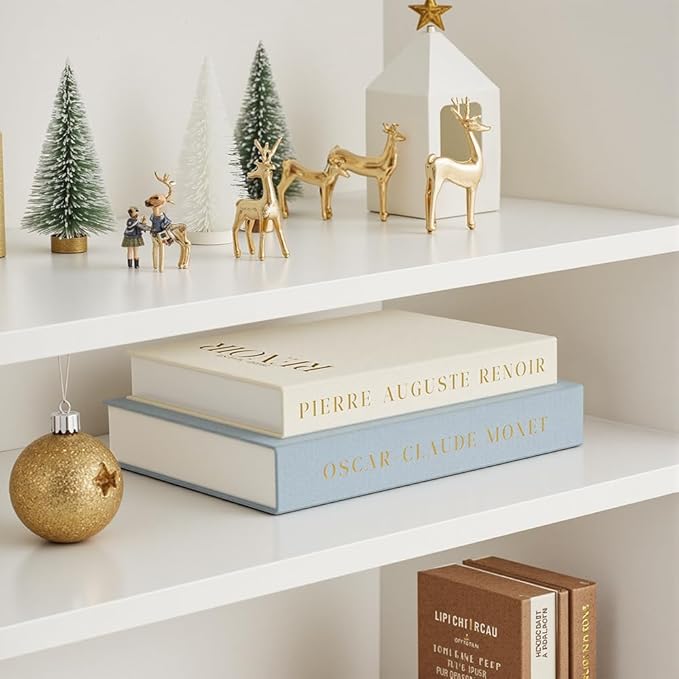 Aesthetic Decorative Books - Set of 2 Linen Fake/Faux Books Enhance Your Bookshelf, Coffee Table, Living Room, Bedside Table or Mantle, Stackable Modern Home Decor, Photo Storage and as a Keepsake Box