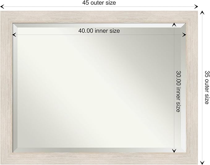 Amanti Art White Wall Mirror 35x45 Hardwood White Wash Rectangle Bathroom Mirror for Wall Decor Living Room, X-Large Country Rustic Wood Frame, Hangs Horizonally and Vertically, Bathroom Decor,