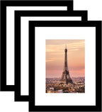 8.5x11 Picture Frame 3 Pack - Black Poster Frame Display Pictures 6x8 with Mat or 8.5 x 11 Without Mat for Wall Hanging Horizontal and Vertical