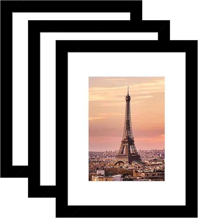 8.5x11 Picture Frame 3 Pack - Black Poster Frame Display Pictures 6x8 with Mat or 8.5 x 11 Without Mat for Wall Hanging Horizontal and Vertical