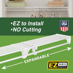 EZ Shelf - Hanging Shelf - Closet Rod - Expands 17.5-27” - White, Closet Shelves - Strong, Holds 200 lbs - DIY, Easy Install - to 2 Side Walls - Alternative to Wire Shelving