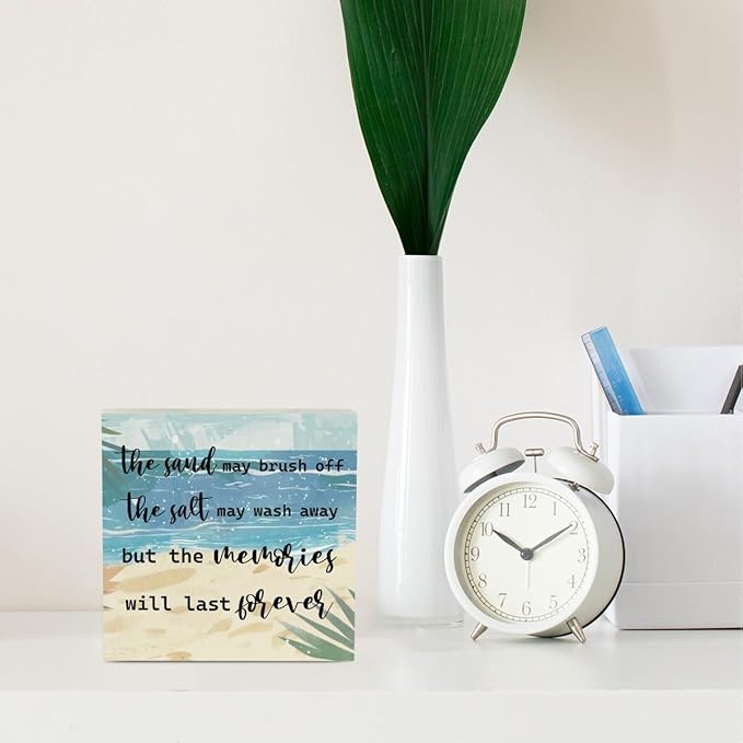 Coastal Room Decor Beach Decorations for Home Summer Decorations Wooden Box Sign for Home Office Farmhouse Table Shelf