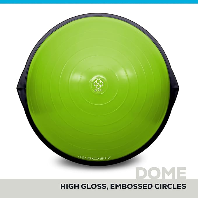 Bosu Balance Ball Exercise Trainer, Home Gym Equipment w/ Guided Workouts & Pump, 26", Blue - Inflatable Fitness Platform for Strength Training, Standing, Balancing, and Core Workout