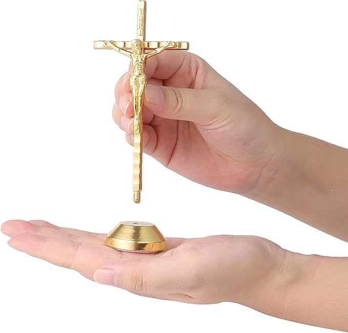 Crucifix Wall Cross Small Metal Slender Catholic Crosses Golden Cross Wall Décor(4.72inches - Golden)