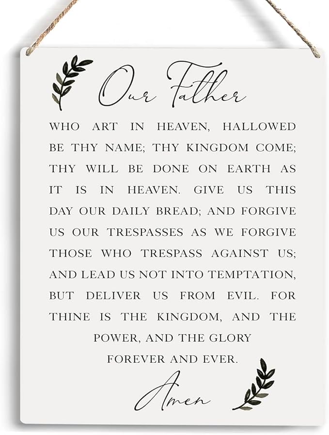Christian Wall Art Dining Room Decor Our Father Prayer Wooden Hanging Sign Farmhouse Wall Decoration for Home Living Room Bedroom Bible Verse Sign Religious Home Wall Decor 10x8 Inches