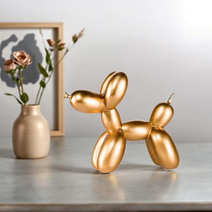 Resin Balloon Dog Sculpture - Collectible Figurines Decor for Home | Office Desktop Resin Decors Balloon Dog Decor (Gold)