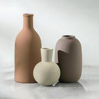 Textured Ceramic Vase Set of 3, Neutral Modern Farmhouse Decor for Pampas Grass Dried Flowers, Neutral Brown & Gray Pottery Vases for Living Room, Mantel, Shelf, Bedroom, Bathroom