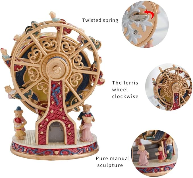 LOVE FOR YOU Gift Wrapped Music Box Bear Ferris Wheel Musical Decoration for Girls and Kids Sister Son Daughter Mom Granddaughter Grandma Niece Women Christmas Birthday Presents Gifts