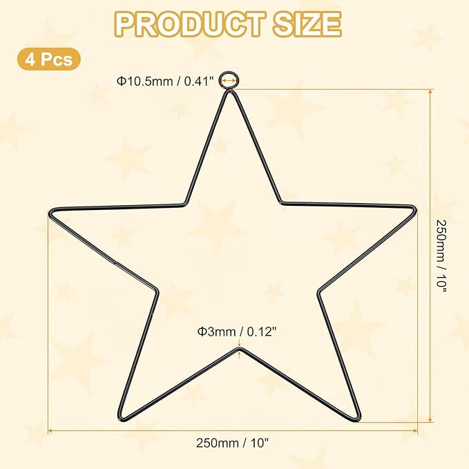 MECCANIXITY 4 Pcs Star Dream Catcher Rings, 10" Dream Catcher Metal Hoops Macrame Wreath Rings Pentagram Floral Hoops for DIY Craft Making Home Wedding Wall Hanging Decoration, Black
