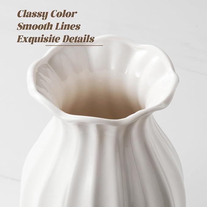 White Ceramic Vase, 7.8 Inch Flower Vase Home Decor Modern Decorative Vases for Bouquet, Unique Vases for Farmhouse Living Room Cabinet Table Centerpieces Wedding Decorations