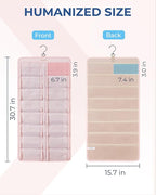 BAGSMART Hanging Jewelry Organizer, Dust Proof Sunglasses Storage Case Wall Mounted, Travel Dual Sided Glasses Case Multiple Pairs, Eyeglasses Holder with 32 Clear Slots & Metal Hook, Pink