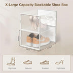12 Packs Clear Plastic Shoebox With Magnetic Door, Large(13" × 9" × 5.6") Stackable Shoe Box Storage With Lids, Multifunctional Sneaker Containers, Toy Storage, Space-Saving Shoe Rack White