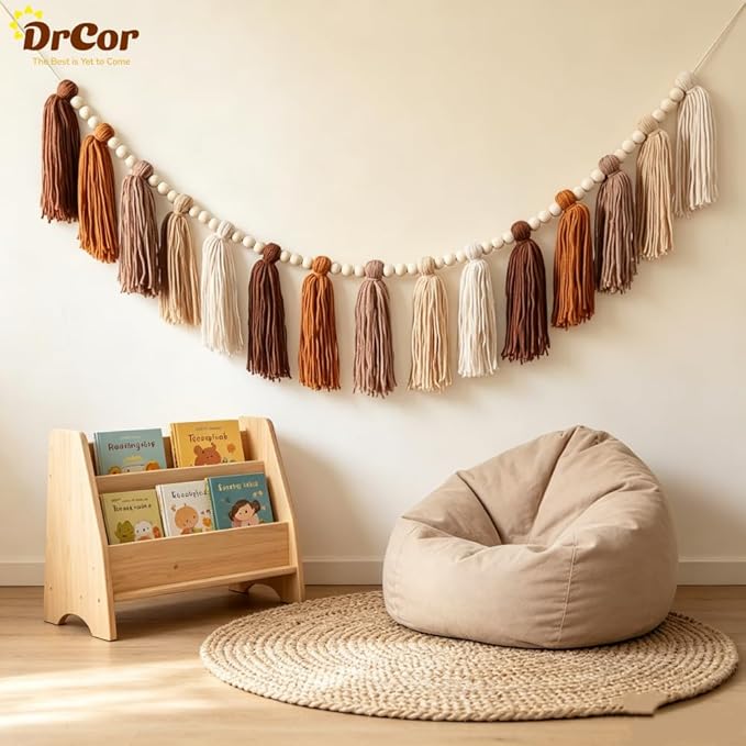 DrCor Boho Terracotta Rainbow Tassel Garland – Classroom Decor for Teachers, Bulletin Board Decorations, Back to School Wall Hanging for Nursery, Kids Room, Baby Shower & Party Decor
