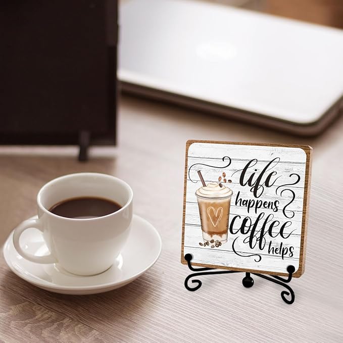 Coffee Lover Gifts for Women Men, Funny Coffee Bar Accessories, Table Decorations Supplies, Desk Shelf Cubicles for Bar Decoration Plaque Gifts