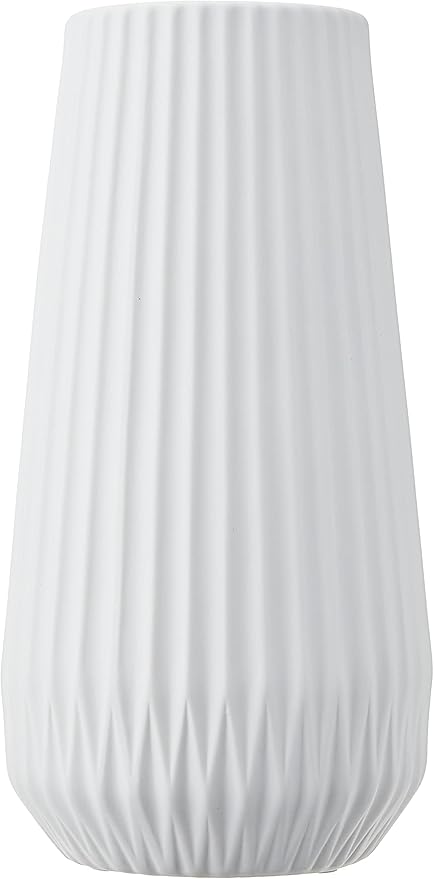 Bloomingville Tall White Ceramic Fluted Vase