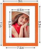 Vittanly 8x10 Picture Frames Set of 9, Shatter Resistant Plexiglass, Display 5x7 Pictures with Mat or 8x10 without Mat, Photo Frames for Wall or Tabletop, Engineered Wood, Orange