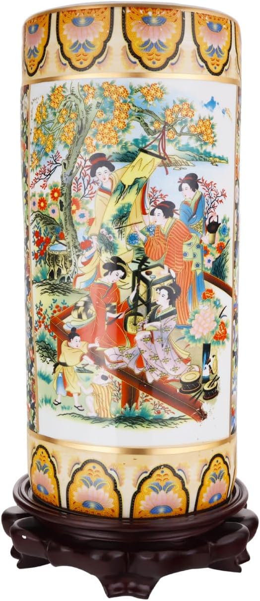 ORIENTAL Furniture Warehouse 18" Satsuma Style Painted Porcelain Umbrella Stand