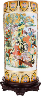 ORIENTAL Furniture Warehouse 18" Satsuma Style Painted Porcelain Umbrella Stand