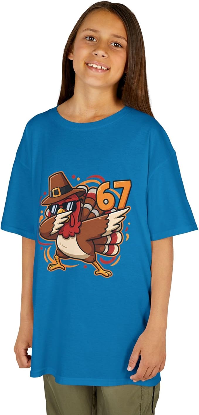 Dabbing Turkey 67 Funny Thanksgiving Pilgrim Kids Boys Girls Cool Swag Retro Fall Football Feast
