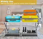 mocomax 1 Pack Folding Luggage Rack for Guest Room, Foldable Suitcase Stand Holder with Metal Storage Shelf for Bedroom, Living Room, Hotel Essentials, Heavy Duty Steel Frame, White