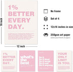 DSHFG Motivational Inspirational Office Wall Art Decor Prints Set of 4, Black Motivational Wall Decor Trendy Retro Posters for Office Home Decor, 12x16 Unframed (Pink)
