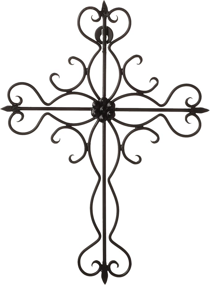 RELY+ Black Matte Wall Cross 14x10 Inch Living Room Décor Outdoor Crucifix Rustic Wall Decor Metal Wall Art Decorative Hanging Iron Wrought Wall Décor crosses for Indoor Home Halloween Decorations