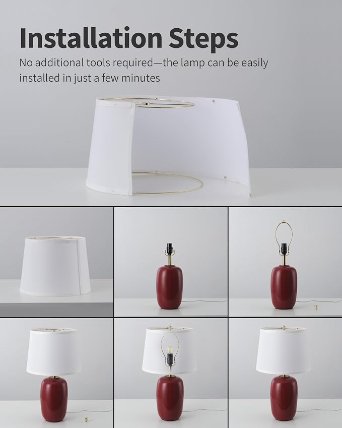 PUSU 22 Inch Black Ceramic Table Lamps Set of 2, Fabric Lampshade Living Room Office Desk lamp, E26 Socket Rotary Switch Lighting for Bedroom, Nightstand, Reading, Office, Study, Corner, Home Decor