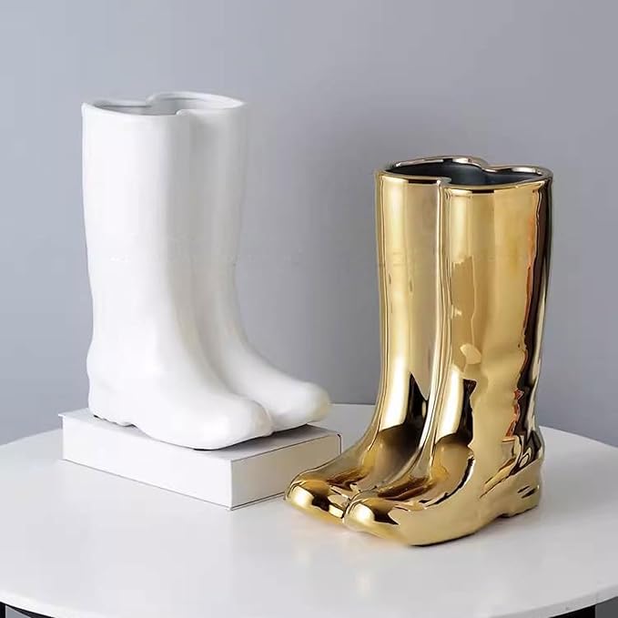 GLigeT Umbrella Stands Creative Boots Shape Umbrella Stand Holder Umbrella Bucket Umbrella Rack Barrel, Porcelain Ceramic Floor Vase Entryway Porch Indoor Umbrella Holder(Color:Gold)