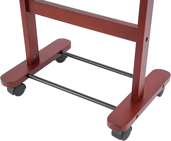Clothes Valet Stand, Wood Valet Stand Suit Rack Stand with Drawer for Men/Women, Contour Hanger, Trouser Bar, Belt Hooks Shoe Rack, Freestanding Valet Stand (Reddish Orange)