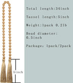 34 Inch Pearl Glass Bead Garland with Tassels - Elegant Boho Table Decor, Fringe Wall Hanging for Wedding, Party, Farmhouse Rustic Prayer Bead Home Decoration (White, 2 Pack)