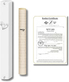 SURI Mezuzah with Kosher Scroll for Door | Certified 4-Inch Hand-Written Kosher Scroll by a Certified Jewish Rabbi (Sofer Stam) and Elegant White 5-Inch Mezuzah Case | Made in Israel